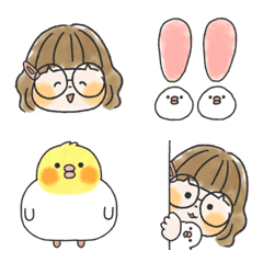 [LINE絵文字] めがねガールと文鳥の画像