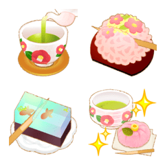 動く♩抹茶と和菓子の絵文字の絵文字メイン画像