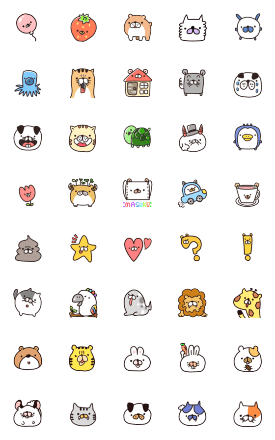 [LINE絵文字]ゆるかわ動物たちの絵文字毎日使えるの画像一覧