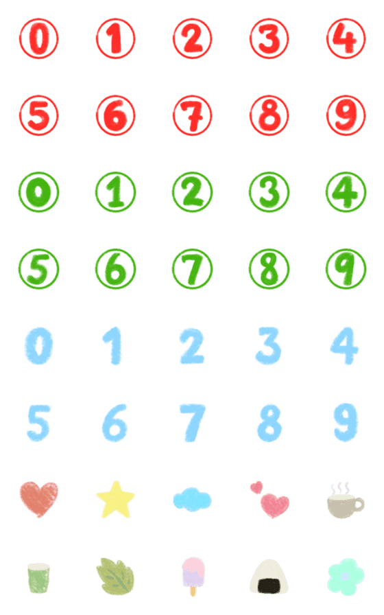 [LINE絵文字]Crayon numbers and cute drawingの画像一覧