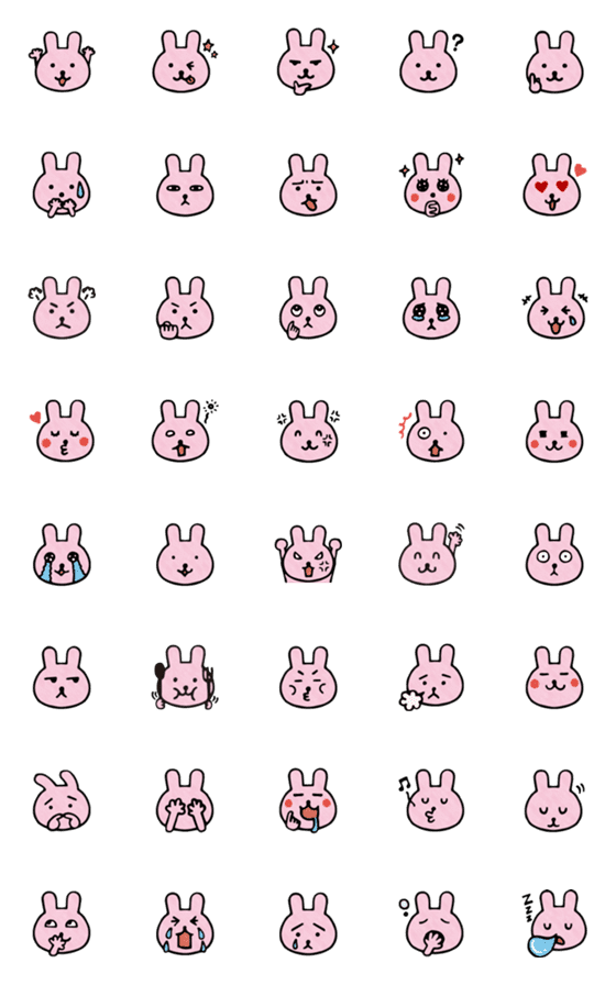 [LINE絵文字]色んな表情が楽しめる♪ウサギの絵文字ver2の画像一覧