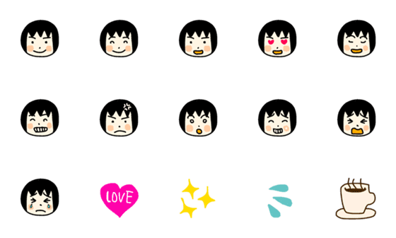 [LINE絵文字]ショートカット丸顔絵文字の画像一覧