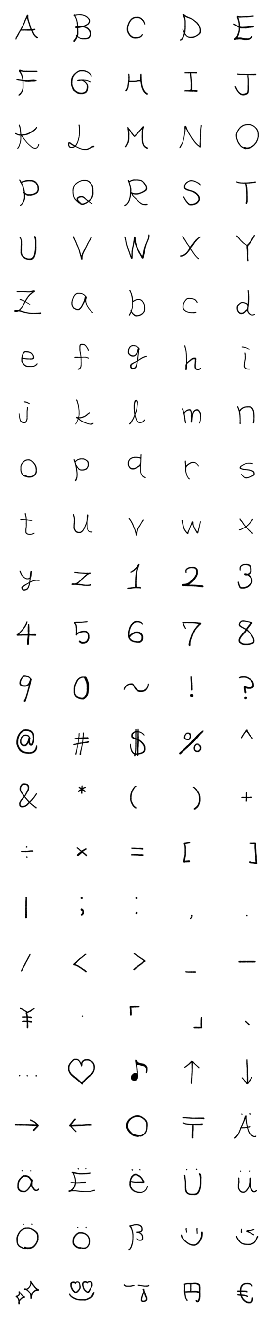 [LINE絵文字]左利きが書いたアルファベット/数字/記号の画像一覧