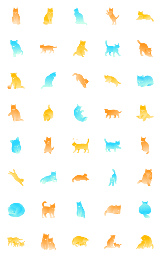 [LINE絵文字]カラフルな猫のシルエットの画像一覧