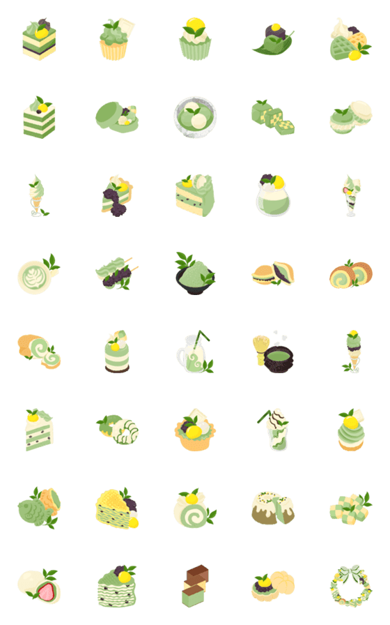 [LINE絵文字]Cute Matcha Sweets Emojiの画像一覧