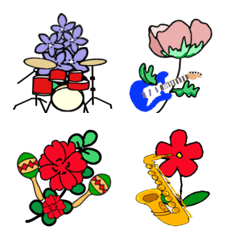 [LINE絵文字] 楽しく楽器と踊る花の絵文字の画像