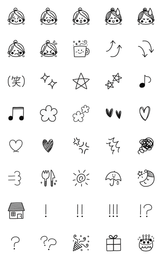 [LINE絵文字]動く！ 線画ガーリー☆使いやすい絵文字の画像一覧