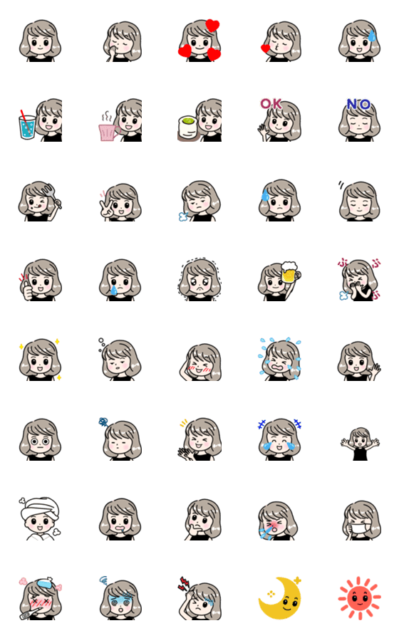 [LINE絵文字]動く♥ボブヘアガール絵文字1の画像一覧
