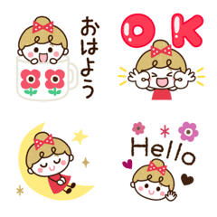 [LINE絵文字] ▶動く～♡リボンの女の子絵文字の画像