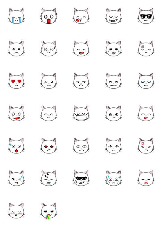 [LINE絵文字]BB Cutes_White Cat_Emojiの画像一覧