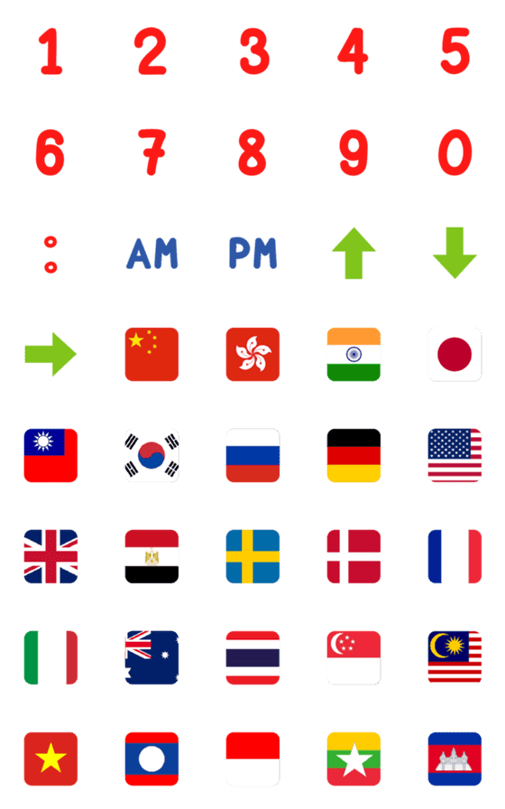 [LINE絵文字]Flags, Number, and Timeの画像一覧