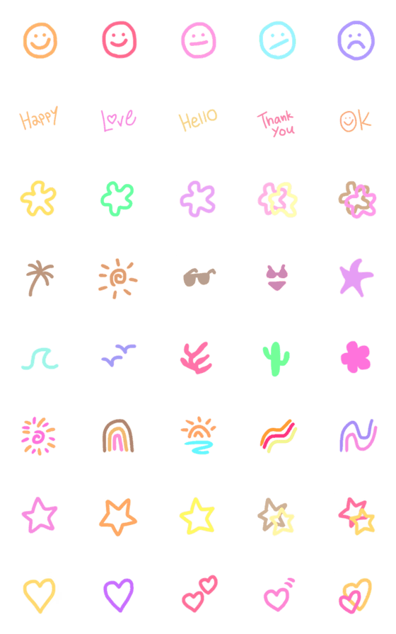 [LINE絵文字]Retro Summer Cute emojiの画像一覧