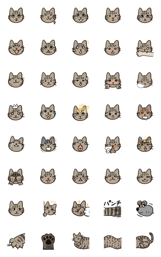 [LINE絵文字]Yy's cat Gueifei is a cute tabby catの画像一覧