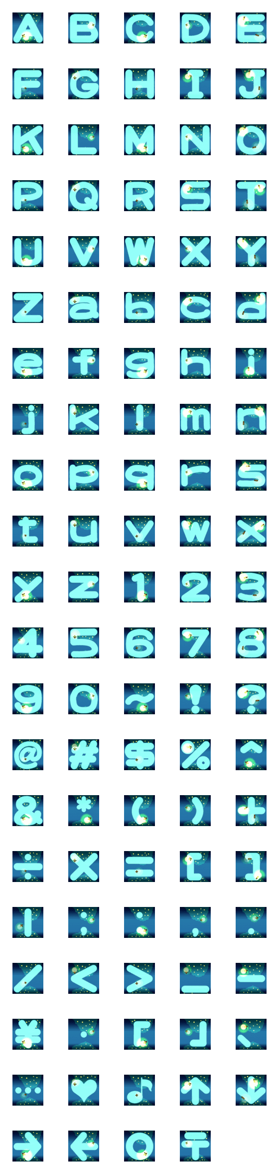 [LINE絵文字]ホタルの光が飛び交う★ABC123★動く絵文字の画像一覧