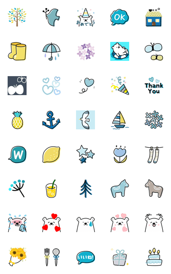 [LINE絵文字]動く★夏色★大人かわいい北欧風絵文字の画像一覧
