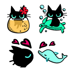 [LINE絵文字] 黒猫の動く絵文字 海と夏 毎日 絵中心の画像