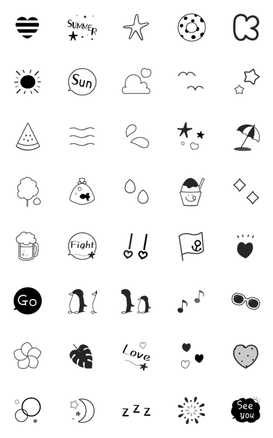 [LINE絵文字]夏♡線画emojiの画像一覧