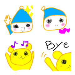 [LINE絵文字] 水色ニット帽さんと黄色のクマちゃんの画像