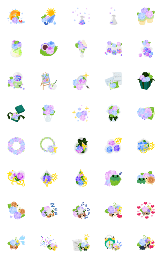 [LINE絵文字]Cute and Fantastic Hydrangea Emojiの画像一覧