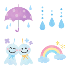 [LINE絵文字] 水彩えほん【梅雨〜初夏】絵文字の画像