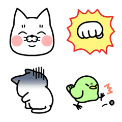 [LINE絵文字] 白猫の福と小鳥の豆 絵文字の画像