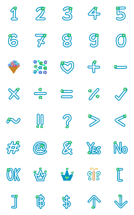 [LINE絵文字]Number blue green flowersの画像一覧