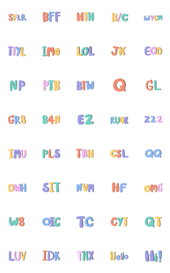 [LINE絵文字]Colorful emoji: Eng abbreviationsの画像一覧