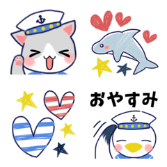 [LINE絵文字] 【動く】マリンスタイル 猫♡スマイルの画像