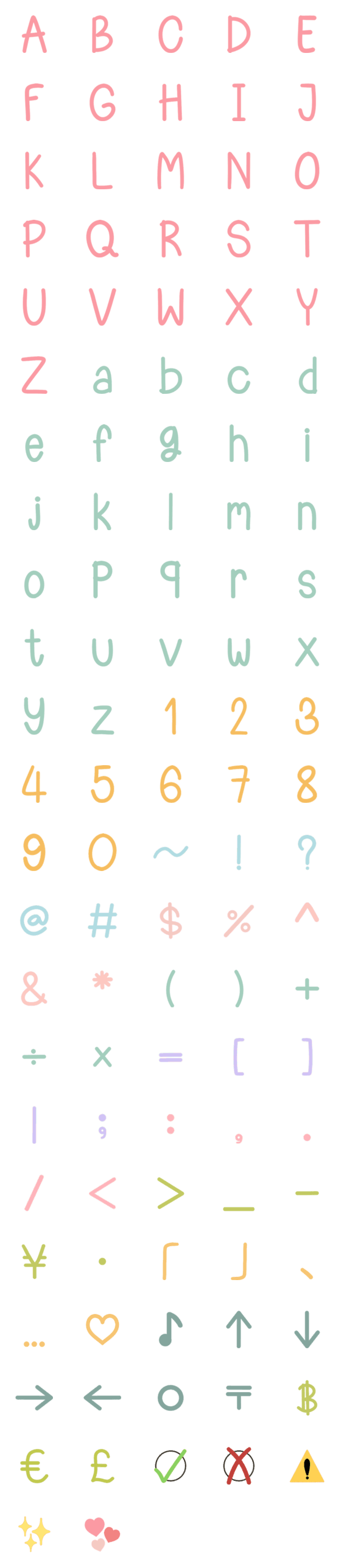 [LINE絵文字]ABC 0-9 font pastelの画像一覧