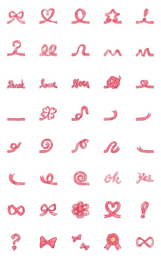 [LINE絵文字]繋がるピンクのリボン絵文字の画像一覧