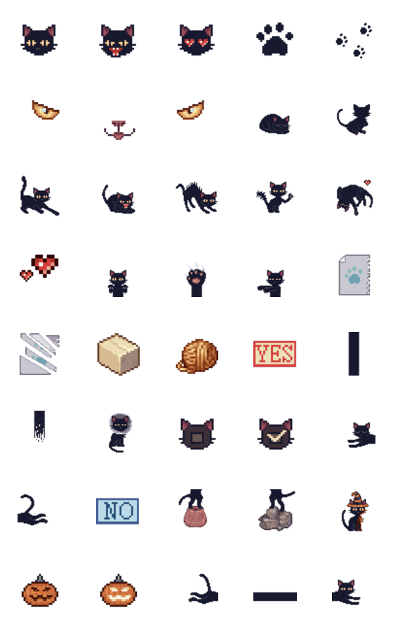[LINE絵文字]Pixel black cat emojiの画像一覧