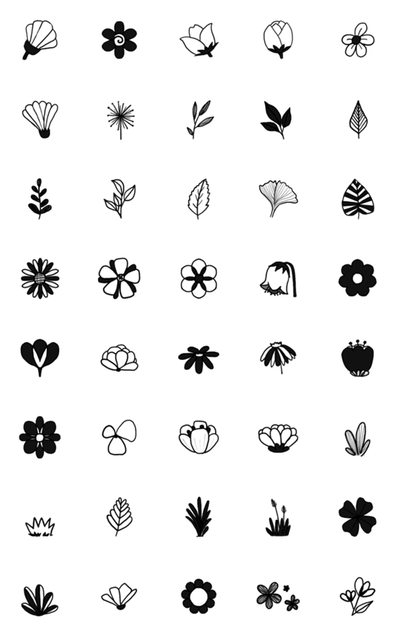 [LINE絵文字]Flowers and Leaves Black Version Emojiの画像一覧