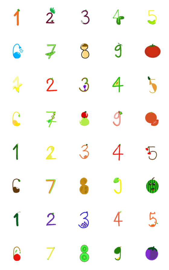 [LINE絵文字]Vegetables and fruits numberの画像一覧