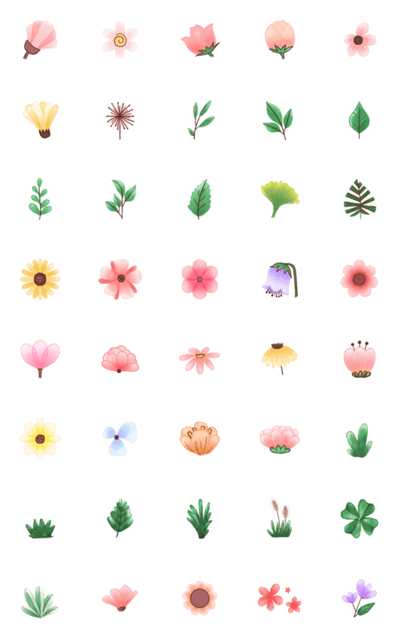 [LINE絵文字]Flowers and Leaves Color Version Emojiの画像一覧