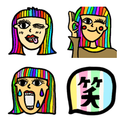 [LINE絵文字] カラフルヘアー女子顔文字の画像