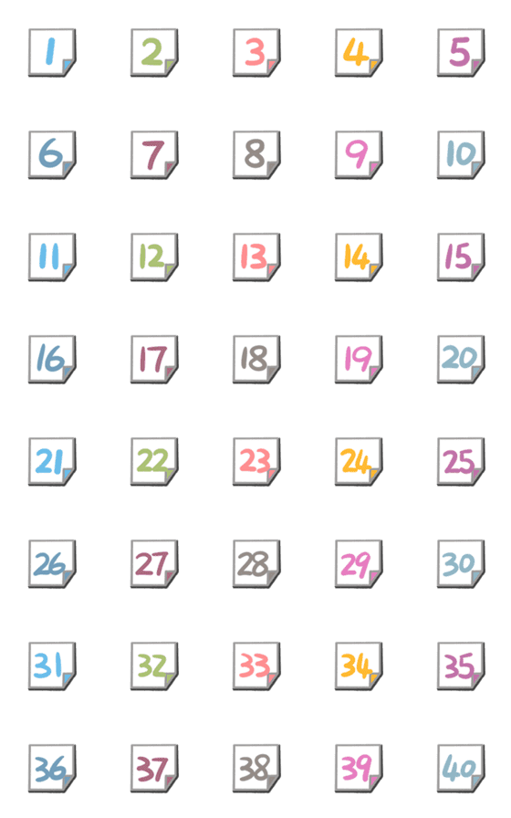 [LINE絵文字]数字/数字/ポストイット (1-40)の画像一覧