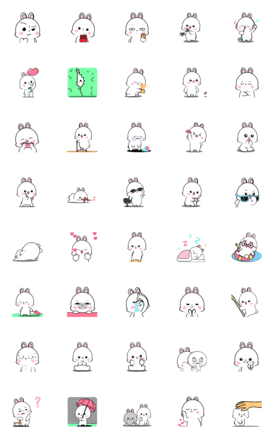 [LINE絵文字]Lovely Rabbit 2 : Animated emojiの画像一覧