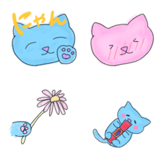 [LINE絵文字] BLUE cat Emoji kawaiiの画像