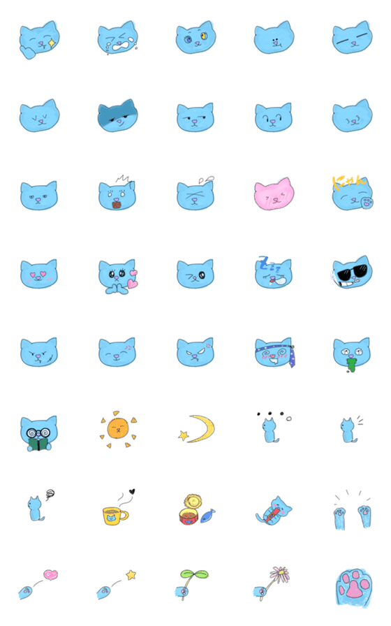 [LINE絵文字]BLUE cat Emoji kawaiiの画像一覧