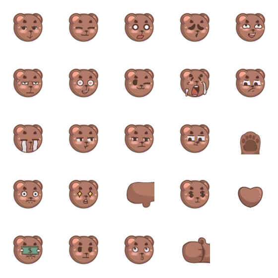 [LINE絵文字]Brown Bear Cute Faceの画像一覧