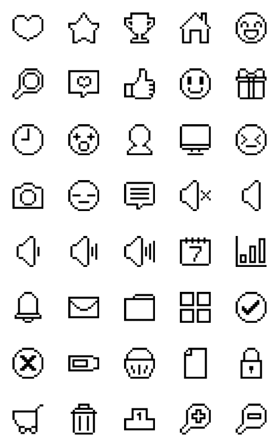 [LINE絵文字]ピクセルの黒と白のシンボルの画像一覧