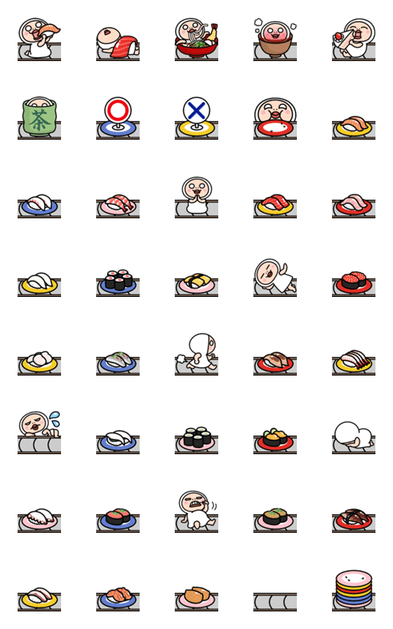 [LINE絵文字]しろめちゃんのつながる寿司絵文字の画像一覧