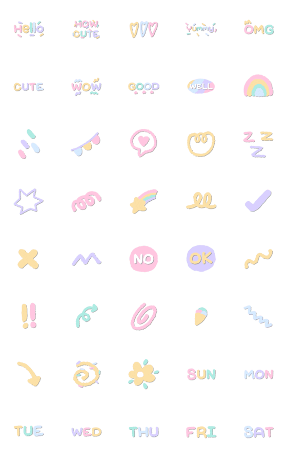 [LINE絵文字]Cute Rainbow Doodle Emojiの画像一覧