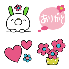 [LINE絵文字] お花♡コケうさ絵文字の画像