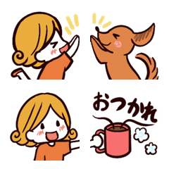 [LINE絵文字] 繋げて使える☆巻き髪ちゃんとわんこの画像