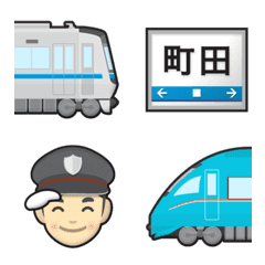 [LINE絵文字] 東京〜神奈川 青い私鉄電車と駅名標 絵文字の画像