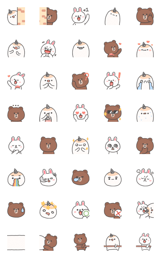 [LINE絵文字]UnicornMochi BROWN ＆ FRIENDS 1.0の画像一覧