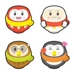 [LINE絵文字] 紅白＆どうぶつ だるま 冬コーデ 絵文字の画像