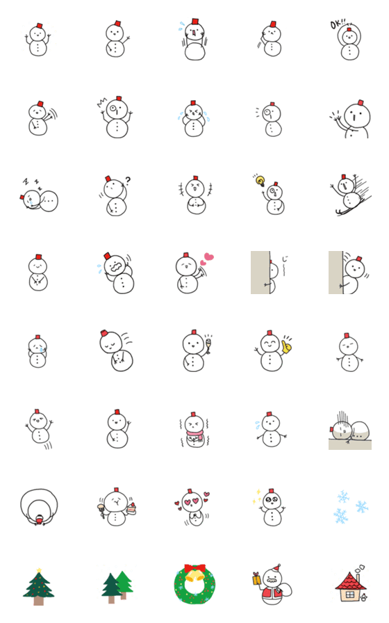 [LINE絵文字]赤いバケツのかわいい雪だるま絵文字の画像一覧