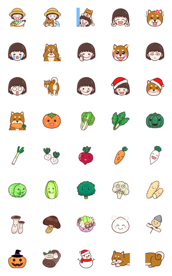 [LINE絵文字]農業女子と柴わんこ(秋野菜・冬野菜)2の画像一覧